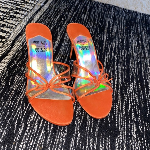 y2k holographic orange bow kitten heels. Size 7. - Picture 2 of 3